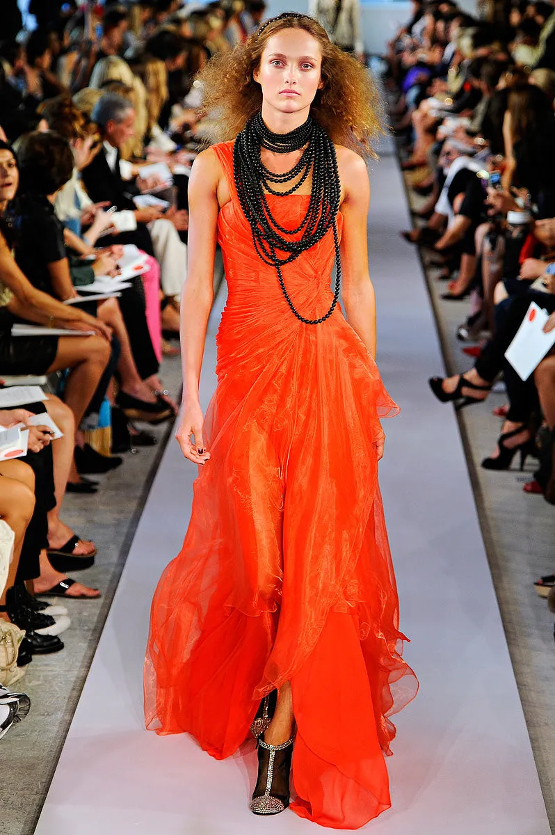 Prettiest Spring 2012 Oscar de la Renta Runway Look 53 Coral Orange Chiffon One Shoulder Dress