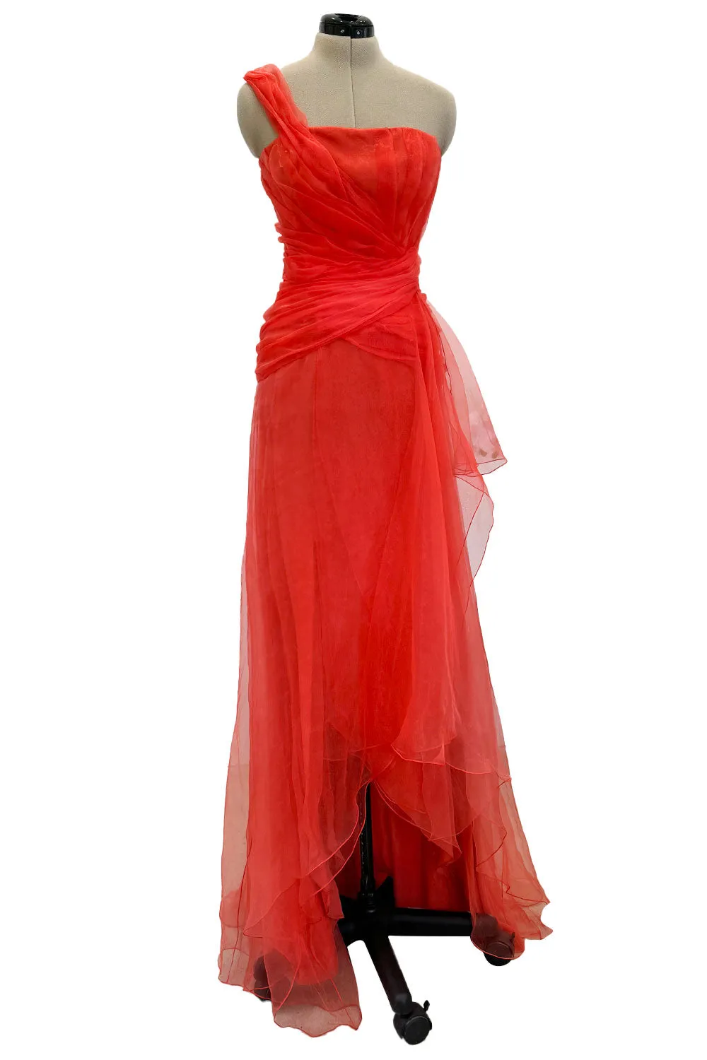 Prettiest Spring 2012 Oscar de la Renta Runway Look 53 Coral Orange Chiffon One Shoulder Dress