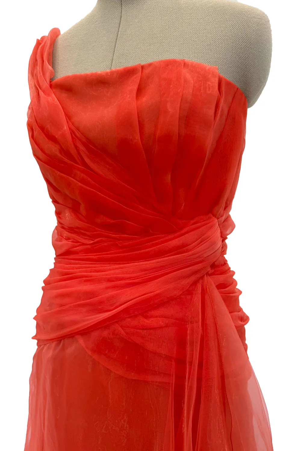 Prettiest Spring 2012 Oscar de la Renta Runway Look 53 Coral Orange Chiffon One Shoulder Dress