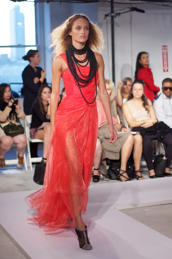 Prettiest Spring 2012 Oscar de la Renta Runway Look 53 Coral Orange Chiffon One Shoulder Dress