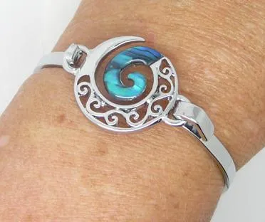 Pretty NZ Paua and Silver Koru Bracelet