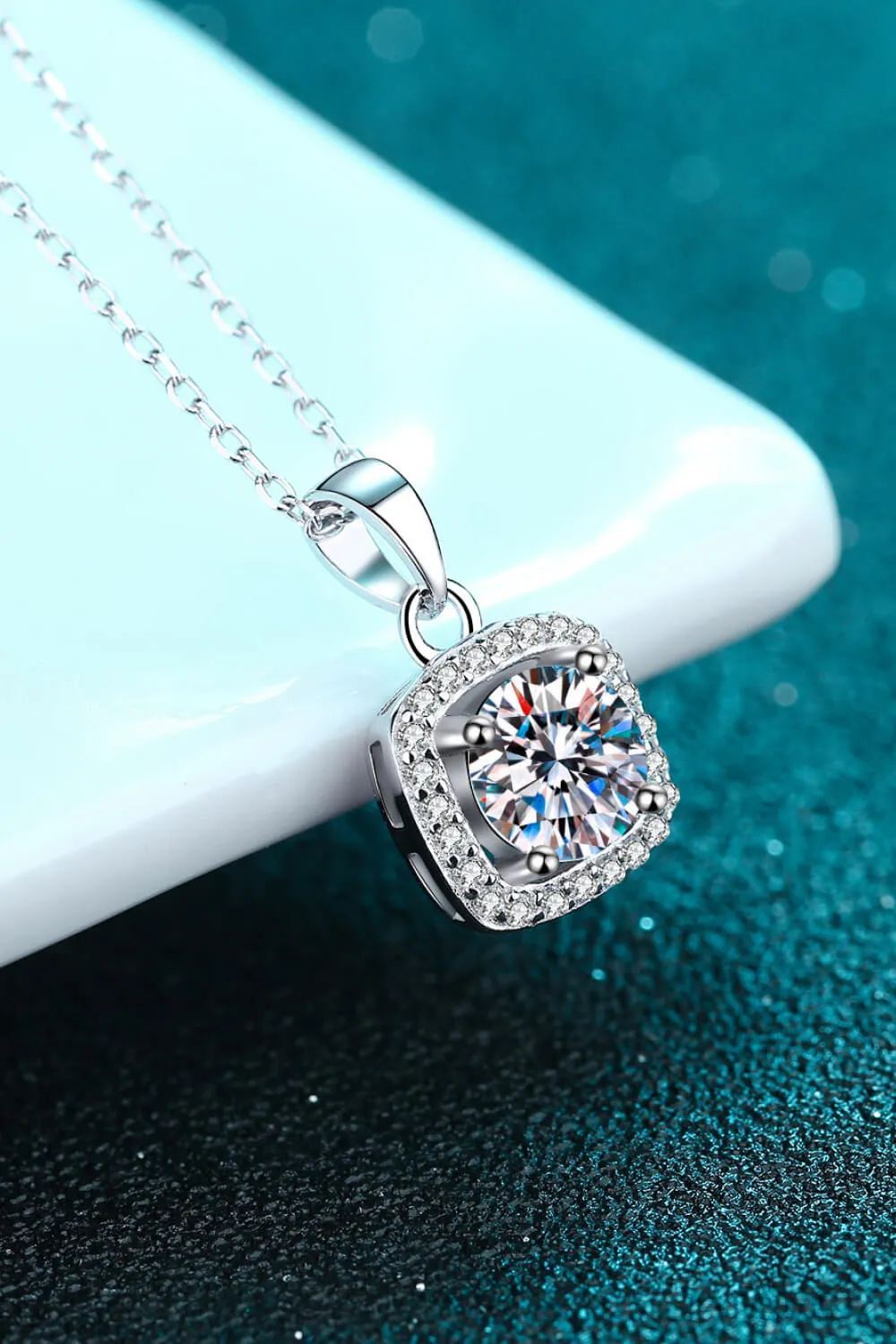 Princess Cut Necklace Moissanite Square Pendant Chain Necklace