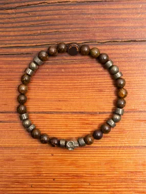 Pyrite Skull Gemstone Stretch Bracelet in Bronzite