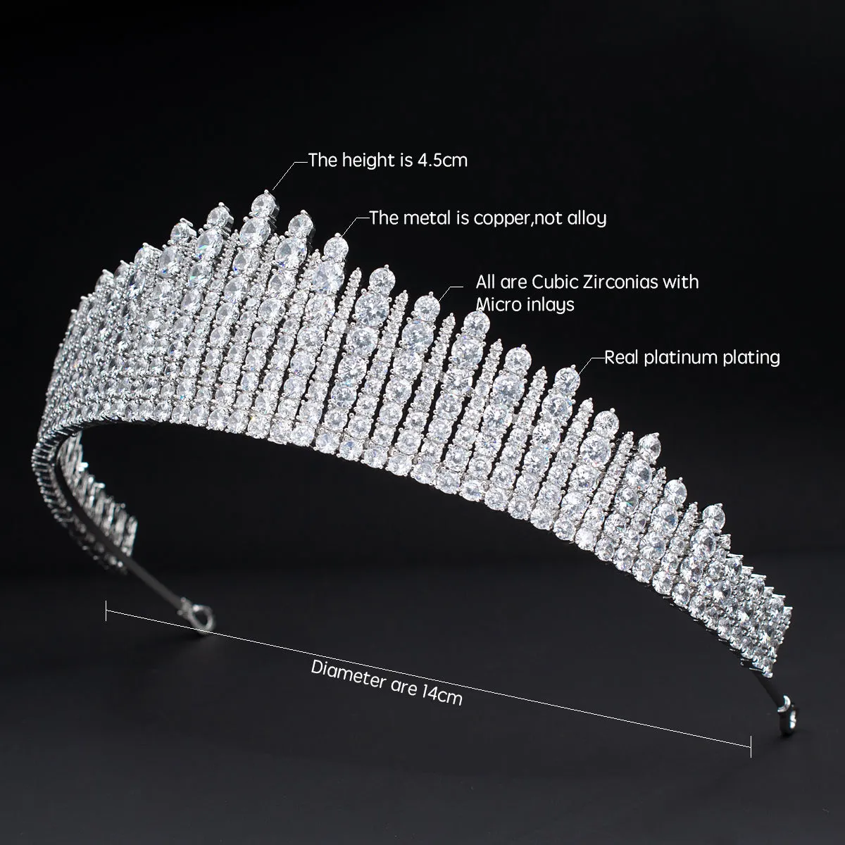 Queen Mary’s Fringe Tiara,Cubic Zirconia Tiara for Wedding,Crystal Bride Diadem Hair Accessories CH10345