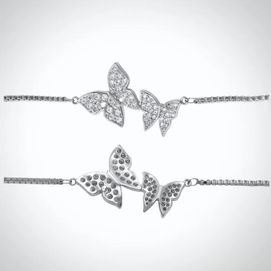 "Bettina" - Butterfly CZ Adjustable Bracelet - Available in Silver and Rose Gold