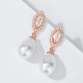 "Dani" - Pearl and Cubic Zirconia Bridal Earrings - Available in Silver, Rose Gold and Yellow Gold