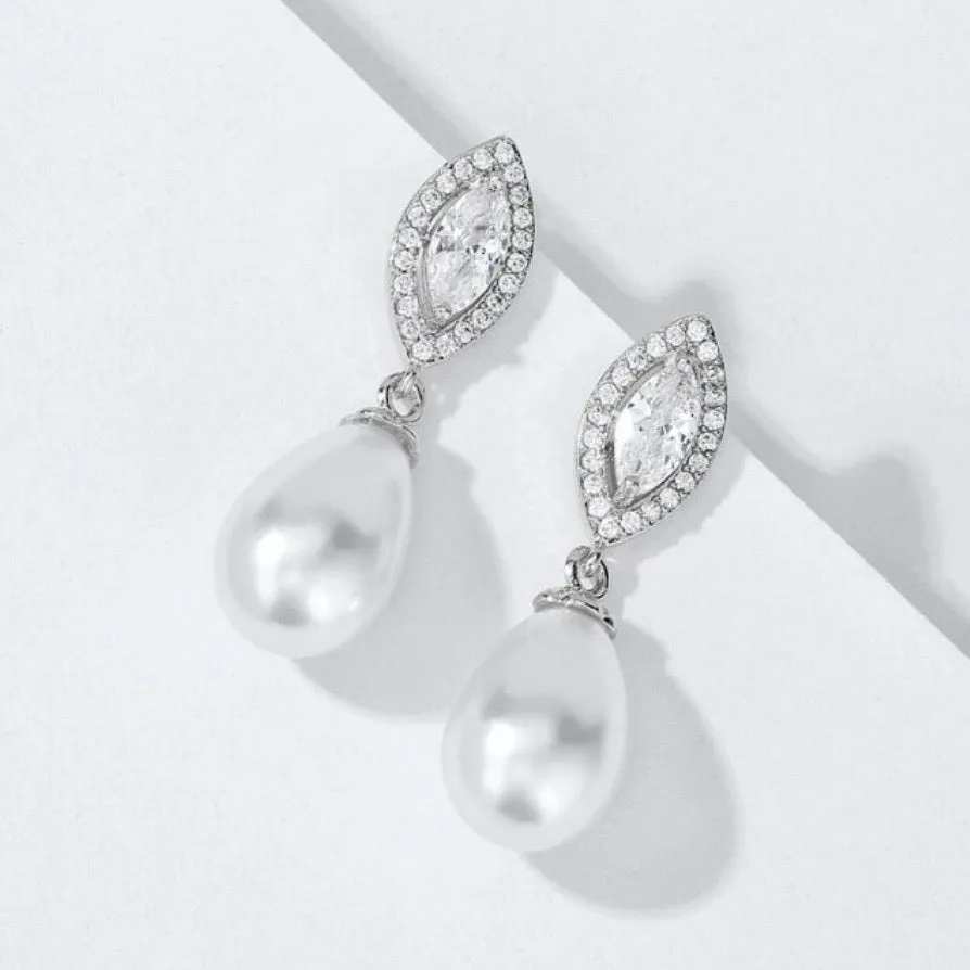 "Dani" - Pearl and Cubic Zirconia Bridal Earrings - Available in Silver, Rose Gold and Yellow Gold