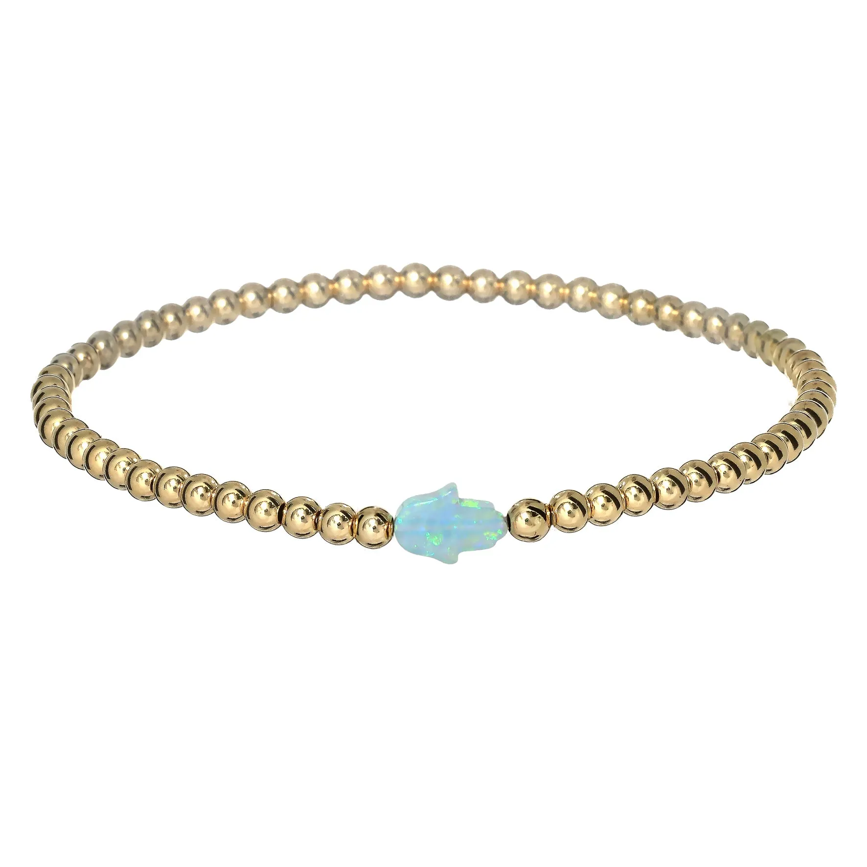 "HAND" Small Opal Charm and Gold Filled Ball Beaded Bracelet