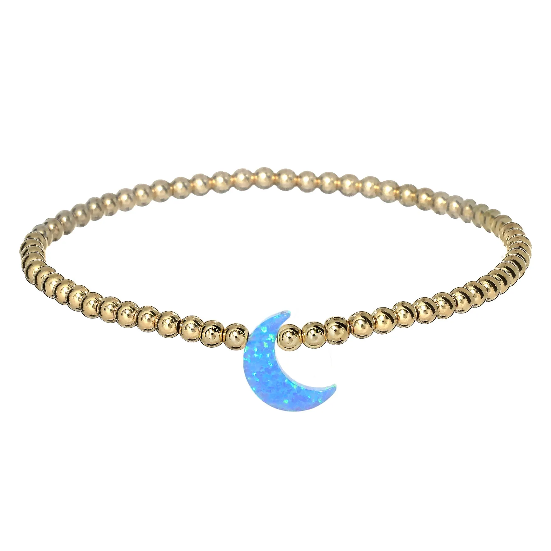 "MOON" Opal Charm and Gold Filled Ball Beaded Bracelet