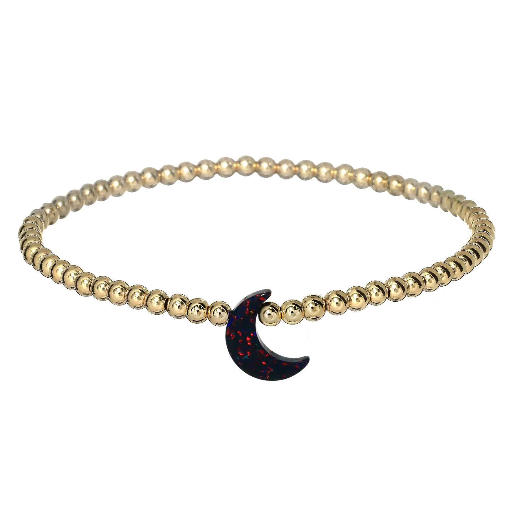 "MOON" Opal Charm and Gold Filled Ball Beaded Bracelet