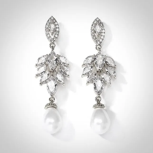 "Paloma" - Pearl and Cubic Zirconia Bridal Earrings - Available in Gold and Silver