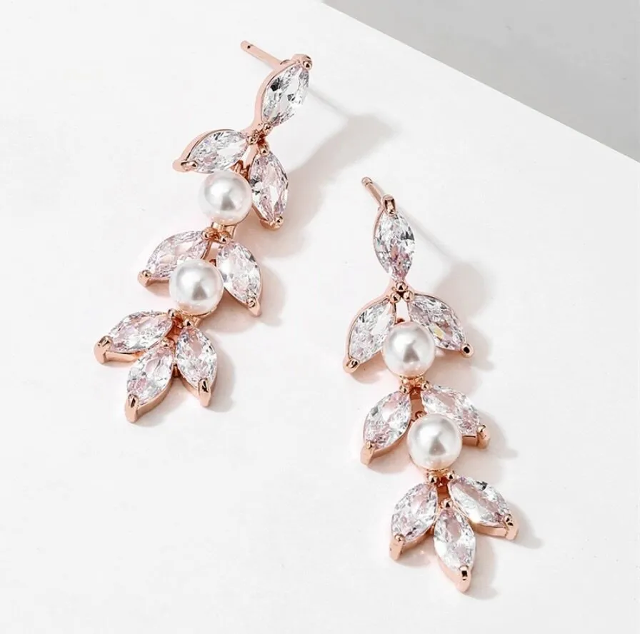 "Sadie" - Pearl Bridal Earrings - Available in Silver, Rose Gold and Yellow Gold