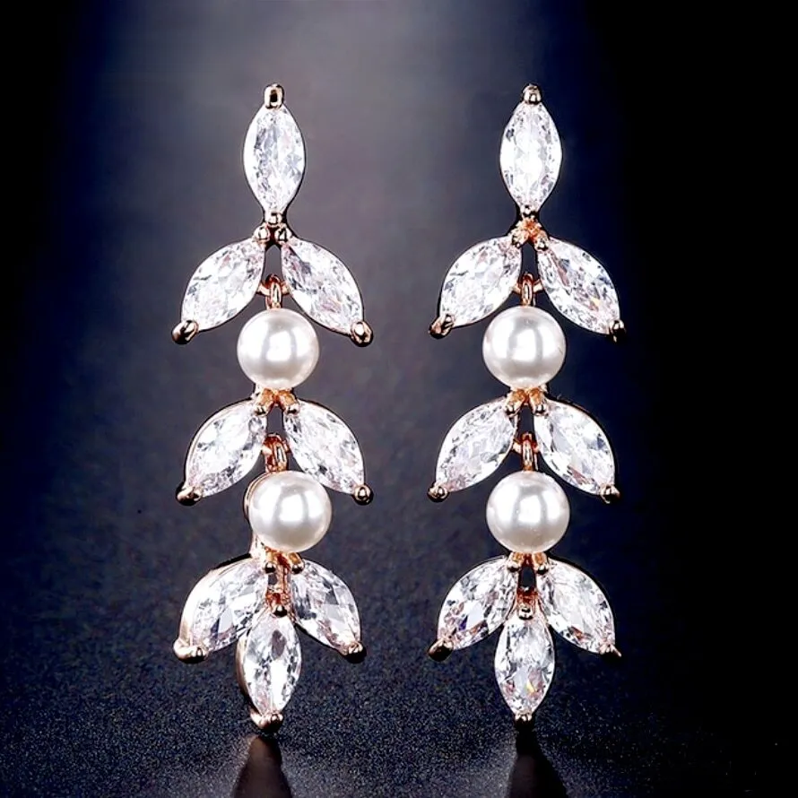 "Sadie" - Pearl Bridal Earrings - Available in Silver, Rose Gold and Yellow Gold