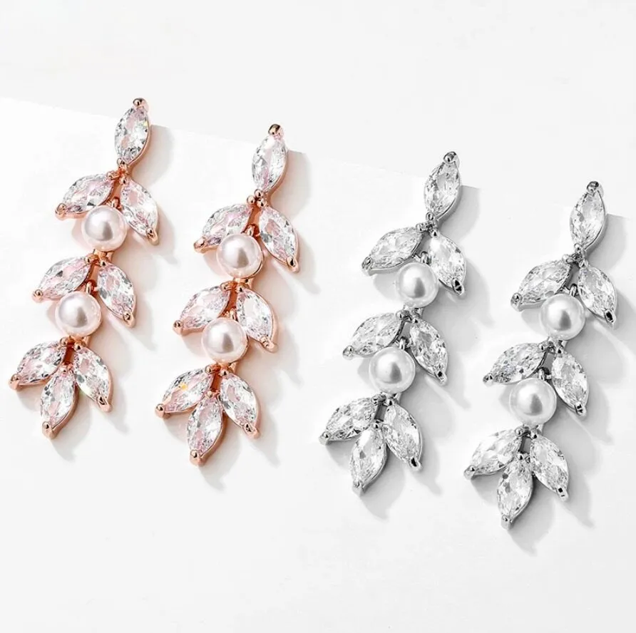 "Sadie" - Pearl Bridal Earrings - Available in Silver, Rose Gold and Yellow Gold