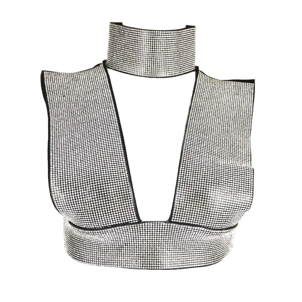 "San Fernando" choker rhinestone bandage crop top