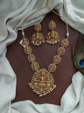 "Traditional Antique Necklace Set with Lakshmi Motifs and Nagas Work"