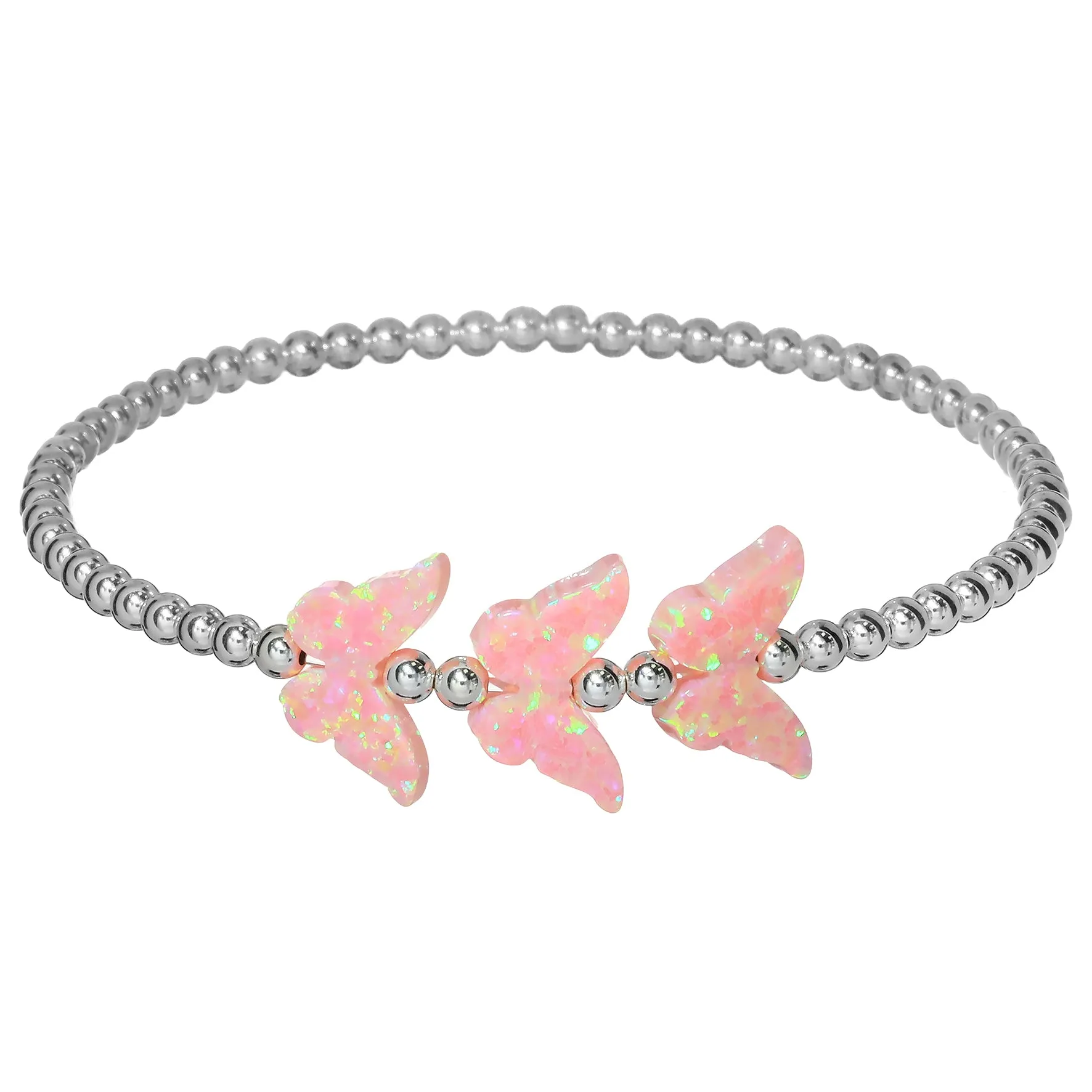 "TRIPLE BUTTERFLY" Opal Charm and Gold Filled Ball Beaded Bracelet