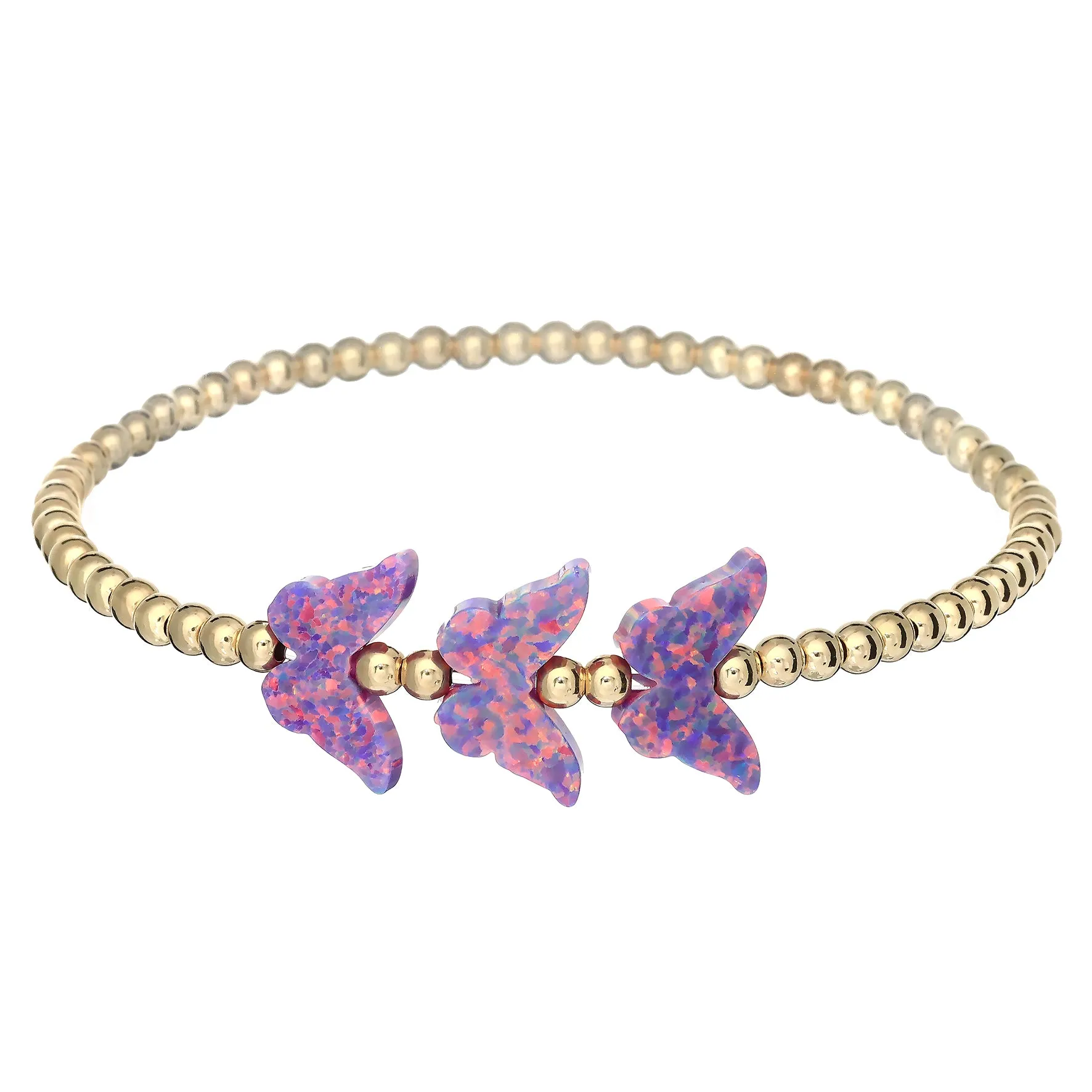 "TRIPLE BUTTERFLY" Opal Charm and Gold Filled Ball Beaded Bracelet