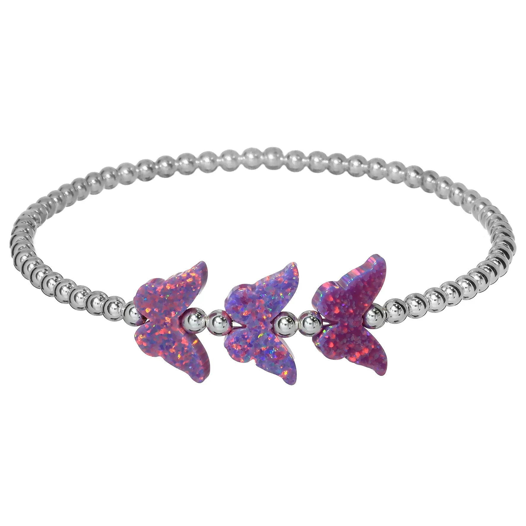 "TRIPLE BUTTERFLY" Opal Charm and Gold Filled Ball Beaded Bracelet