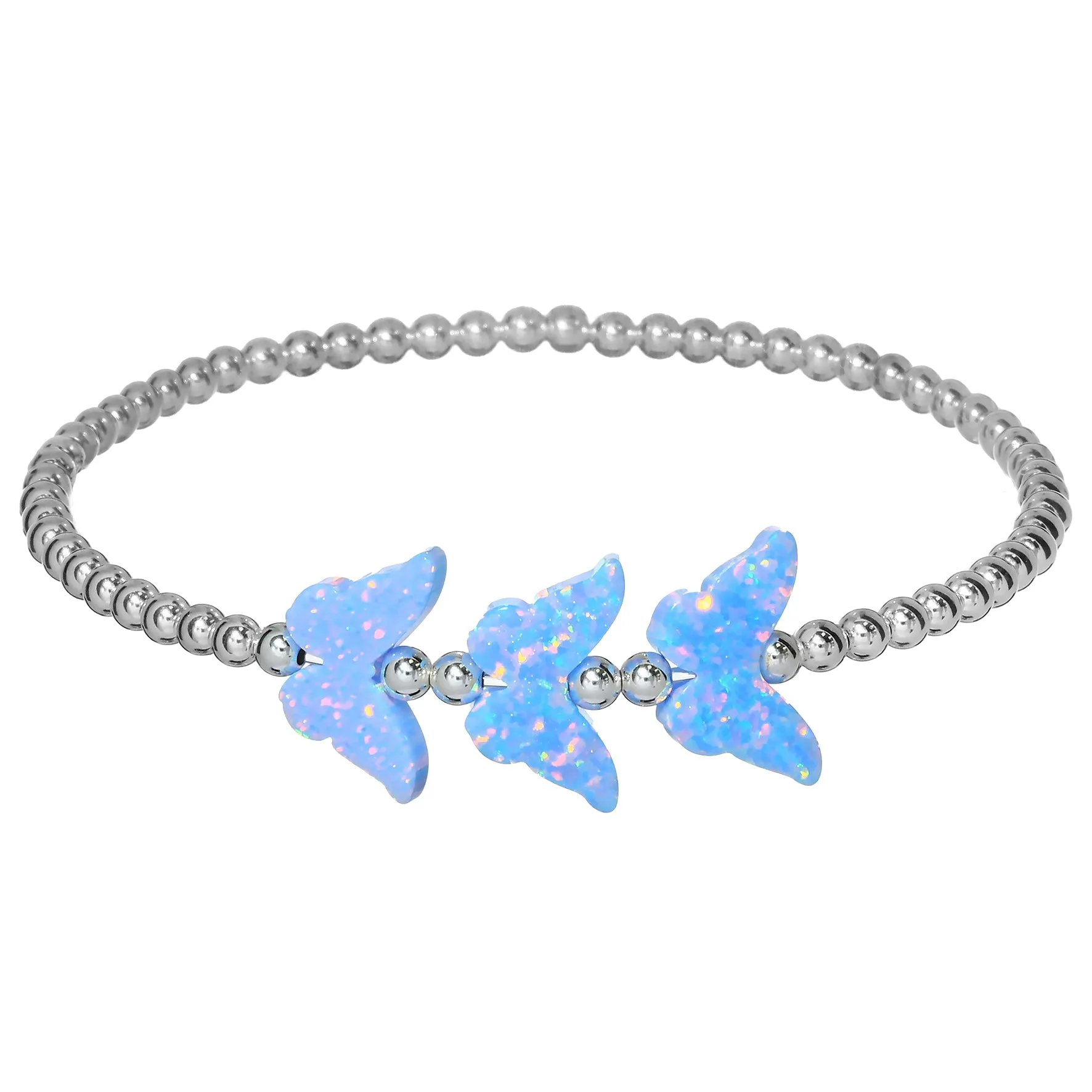 "TRIPLE BUTTERFLY" Opal Charm and Gold Filled Ball Beaded Bracelet