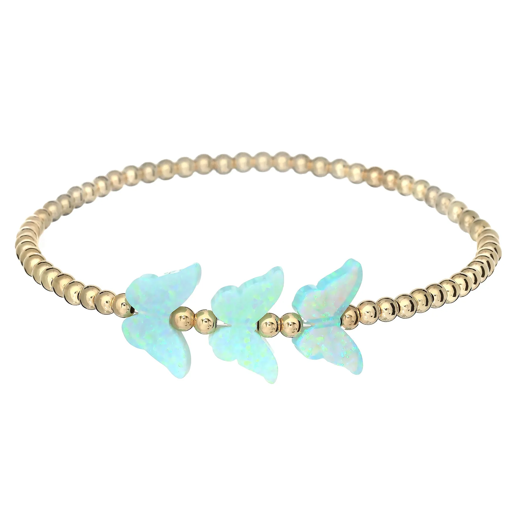 "TRIPLE BUTTERFLY" Opal Charm and Gold Filled Ball Beaded Bracelet