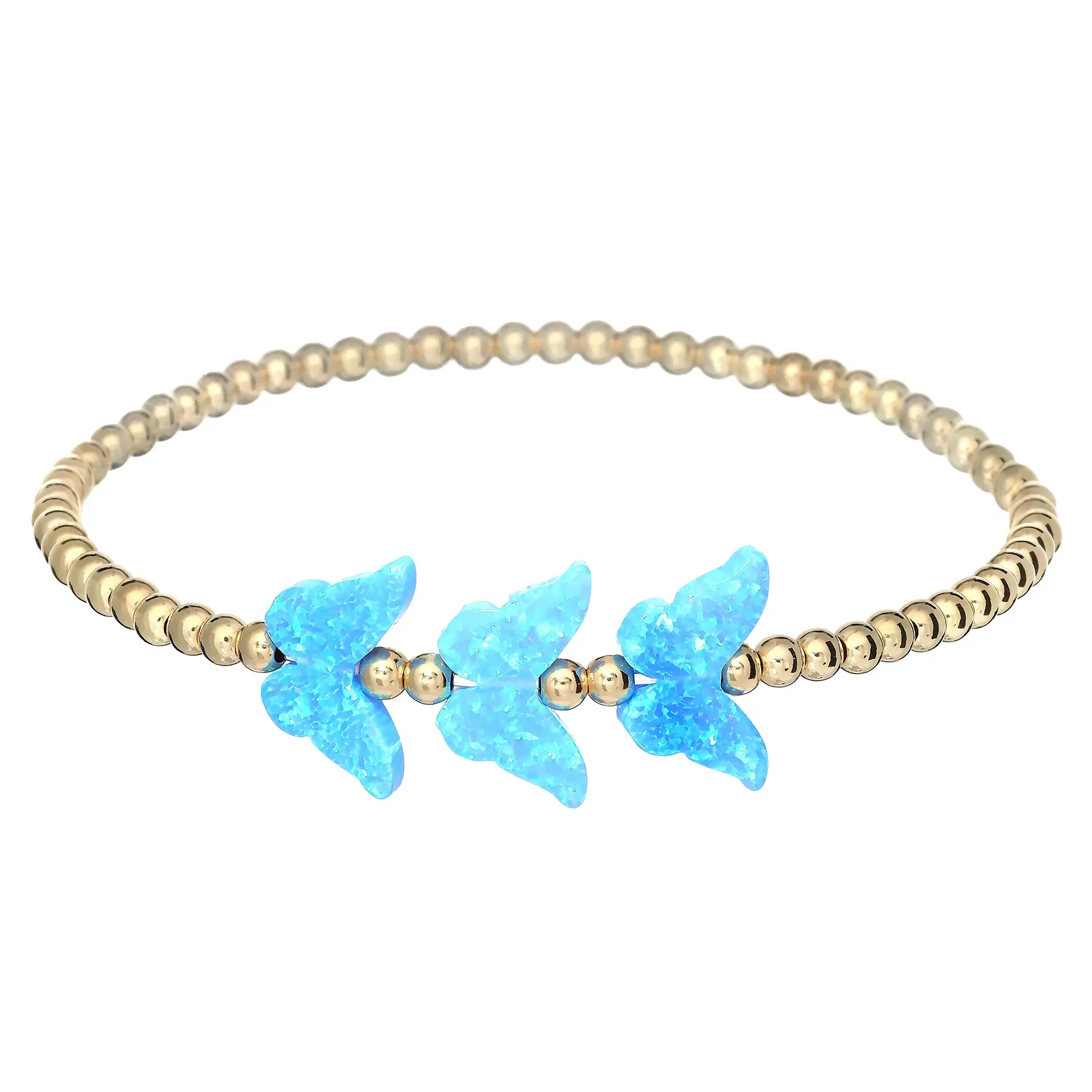 "TRIPLE BUTTERFLY" Opal Charm and Gold Filled Ball Beaded Bracelet