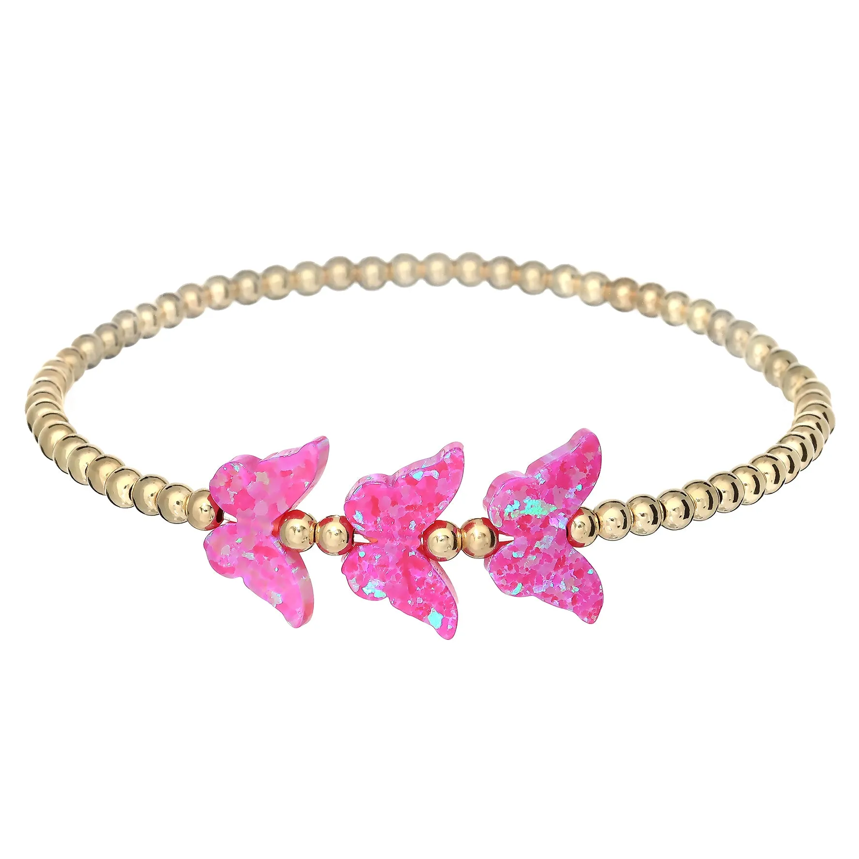 "TRIPLE BUTTERFLY" Opal Charm and Gold Filled Ball Beaded Bracelet