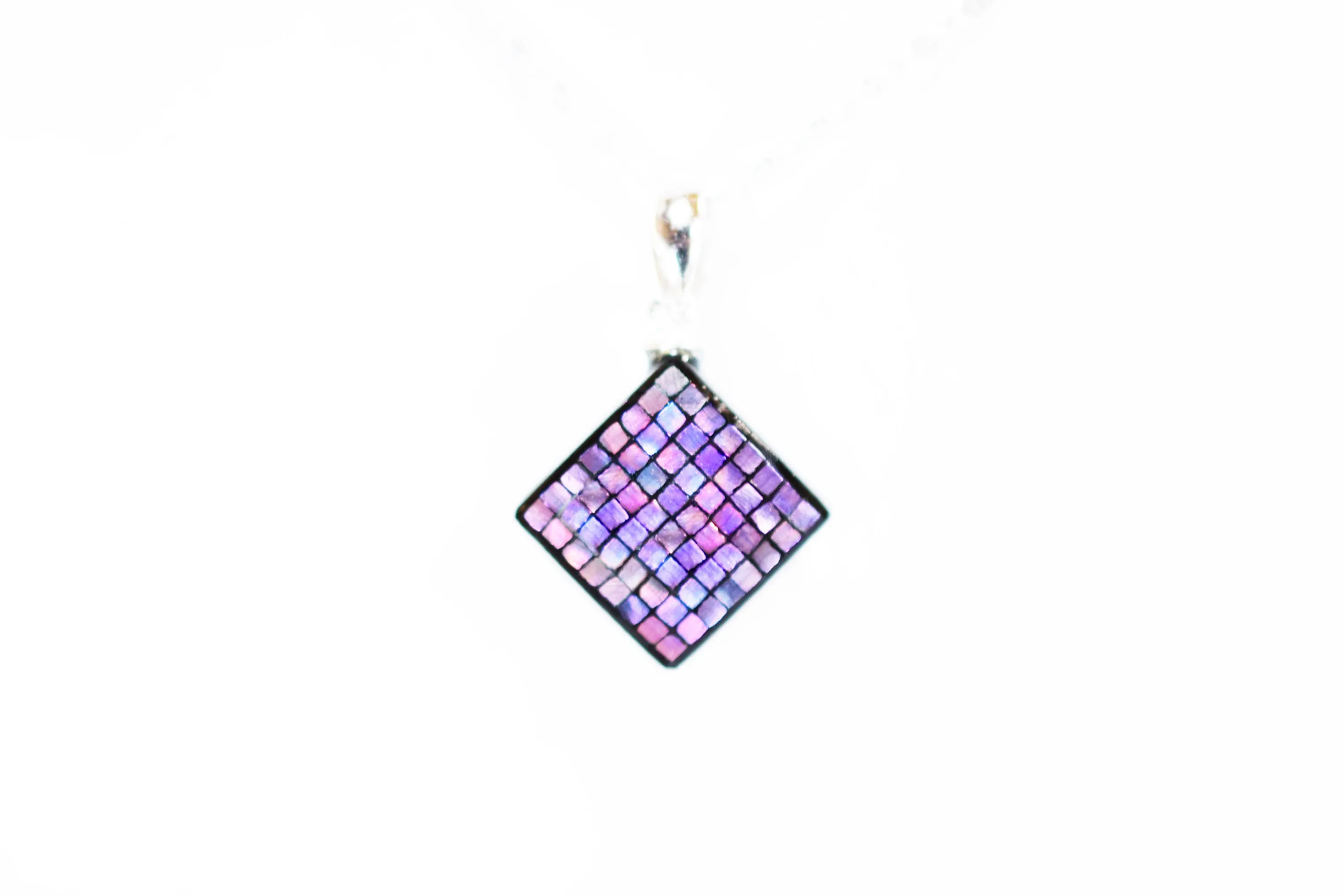 Raden Pendant Necklace - Square / Pink Color / Small Size-, Japanese Lacquer Jewelry, Kyoto Jewelry