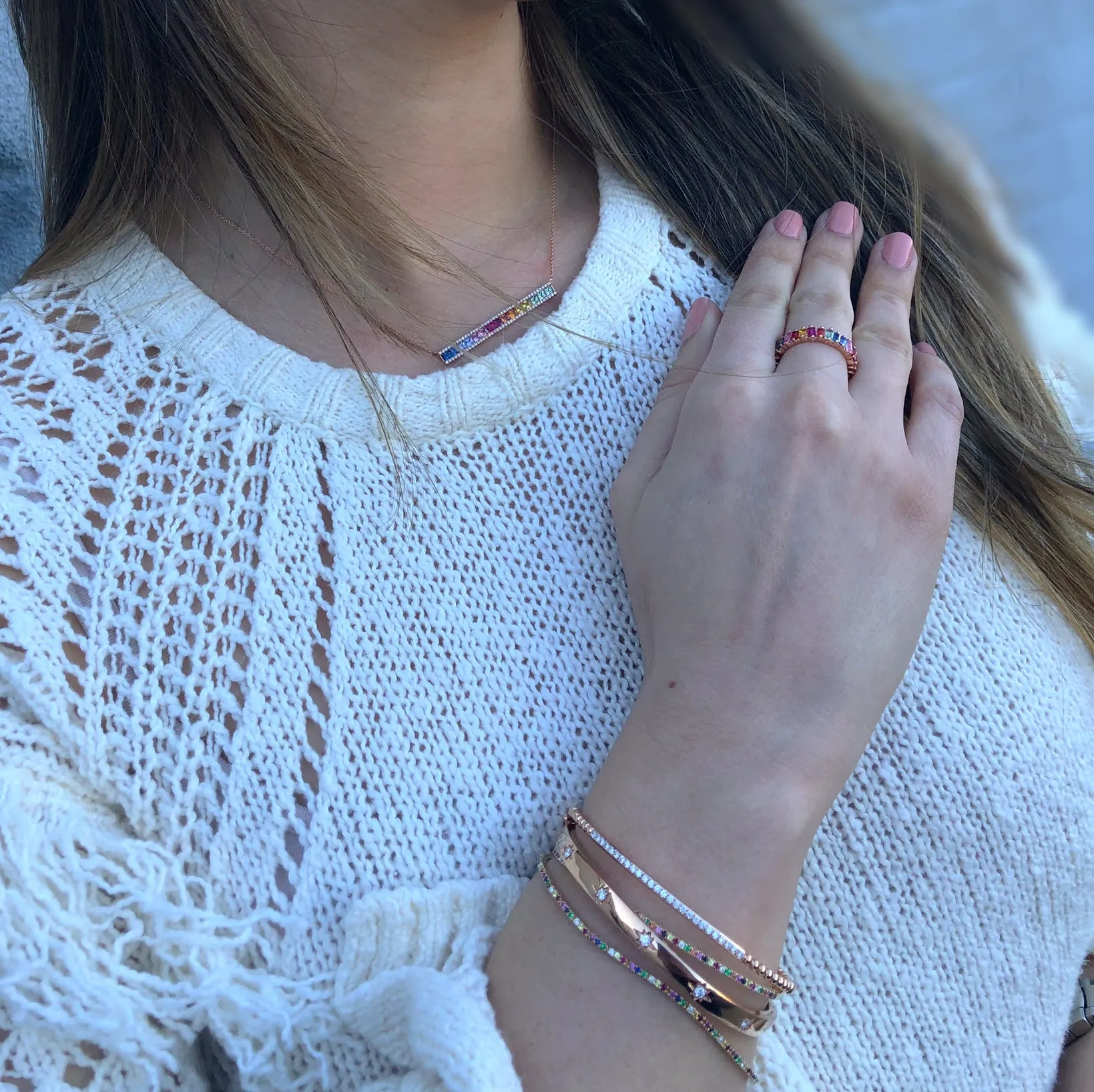 Rainbow Gemstone & Diamond Cuff Bracelet