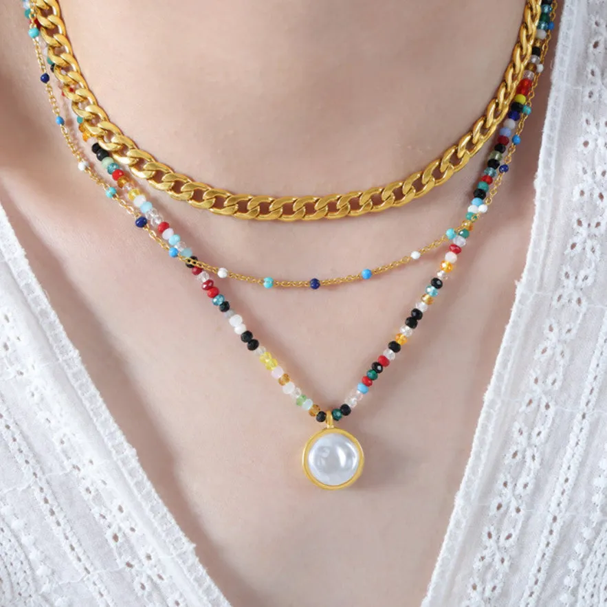 Rainbow Necklace With Mother of Pearl Pendant