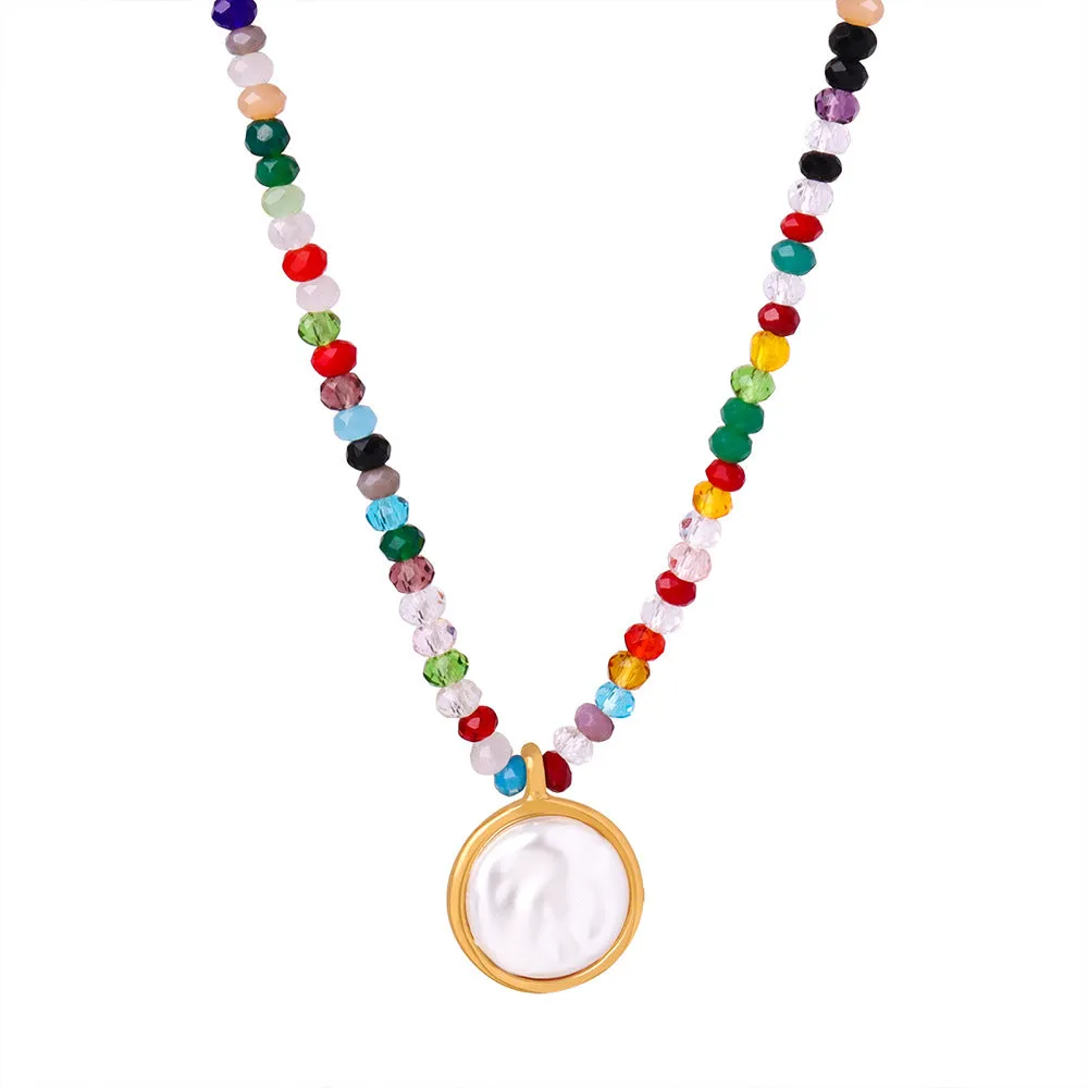 Rainbow Necklace With Mother of Pearl Pendant