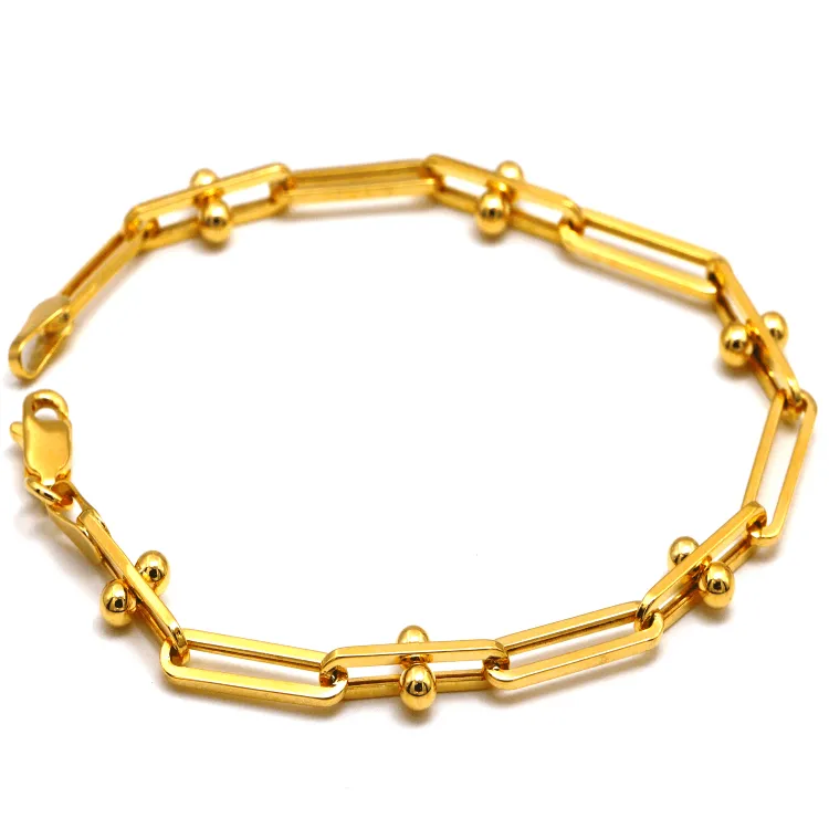 Real Gold GZTF Beads Paper Clip Chain Bracelet 8581 (17 C.M) BR1577