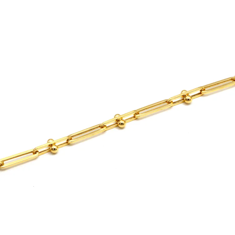 Real Gold GZTF Beads Paper Clip Chain Bracelet 8581 (17 C.M) BR1577