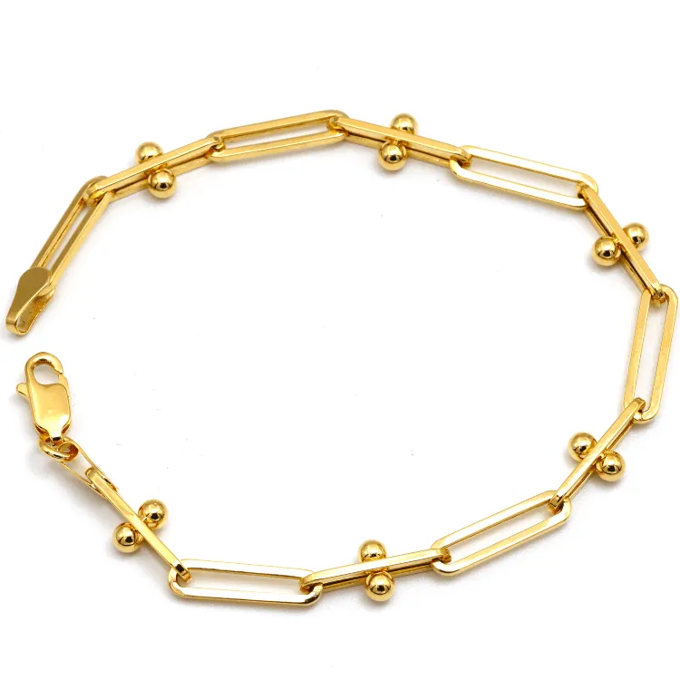 Real Gold GZTF Beads Paper Clip Chain Bracelet 8581 (17 C.M) BR1577