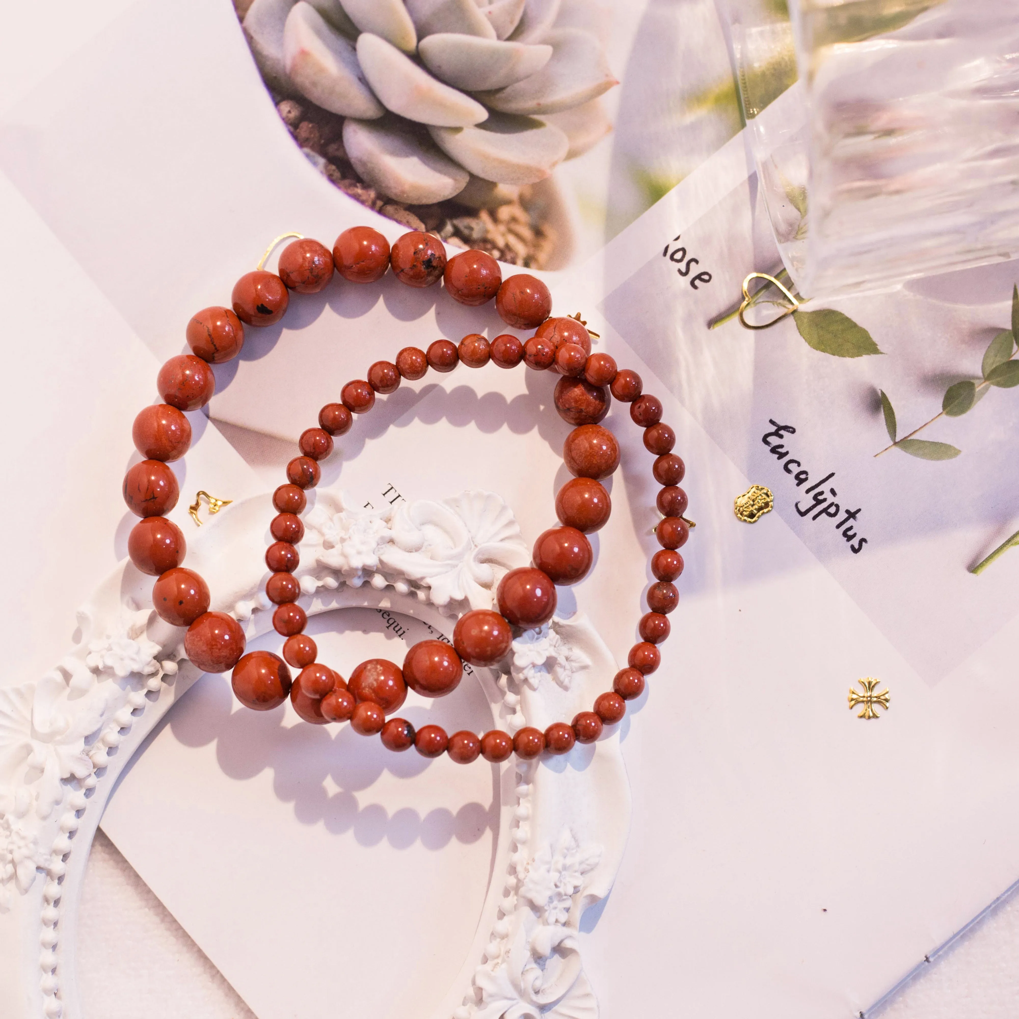 Red River Jasper Beaded Crystal Bracelet