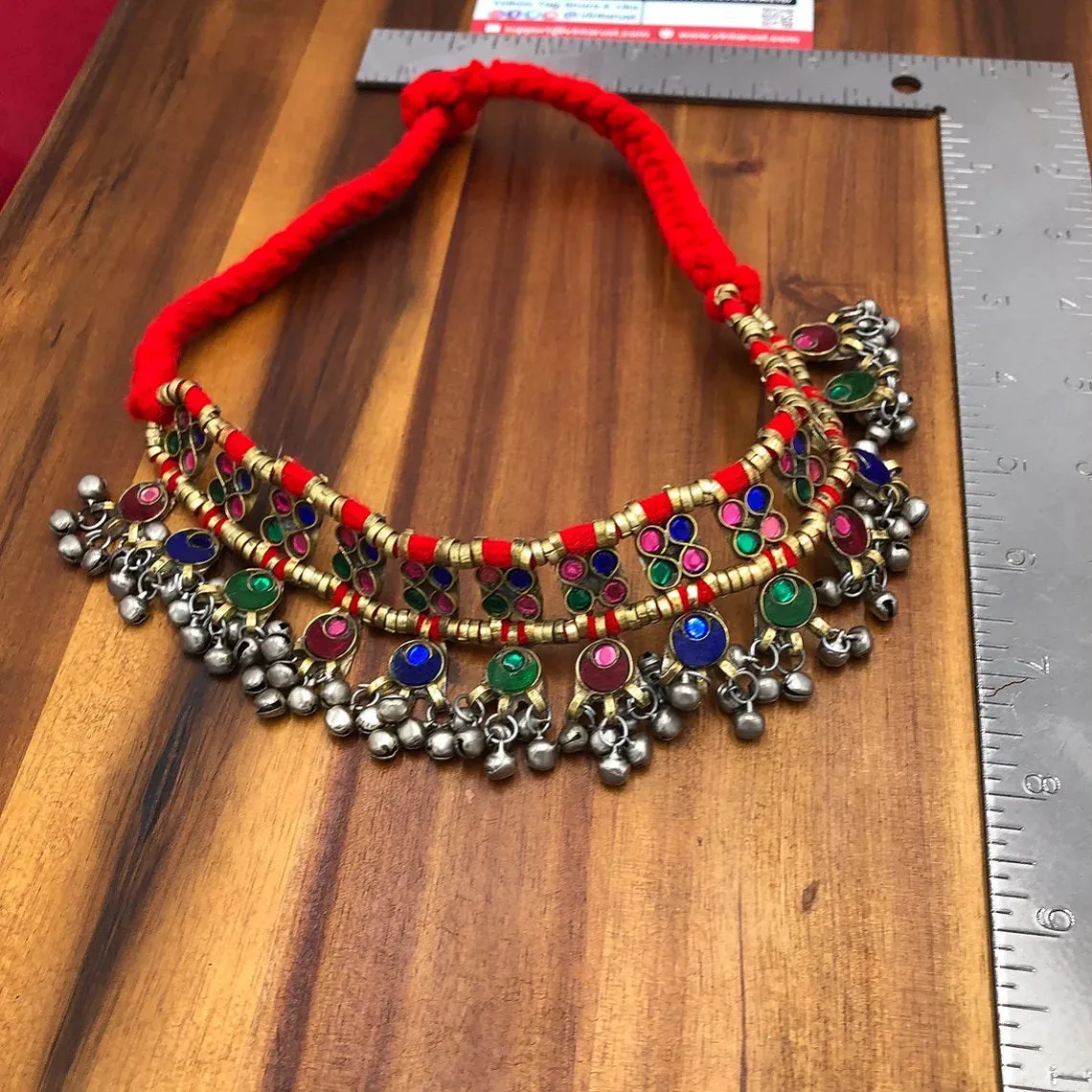 Red Turkmen Multicolor Glass Stones Choker Necklace