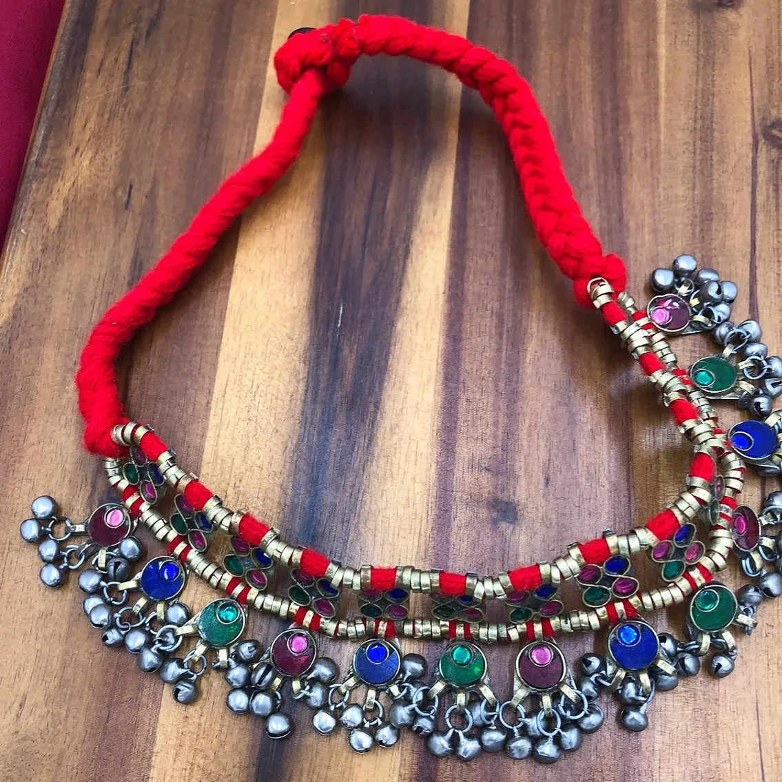 Red Turkmen Multicolor Glass Stones Choker Necklace