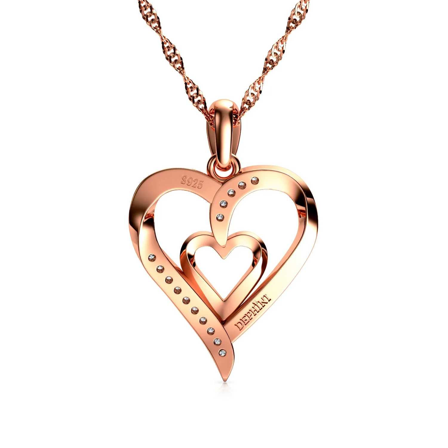 Rose Gold Heart Set Necklace Earrings Gold Plated 925 Silver Dephini