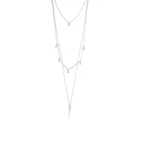 Rose Gold Stone Drop Triple Layer Choker