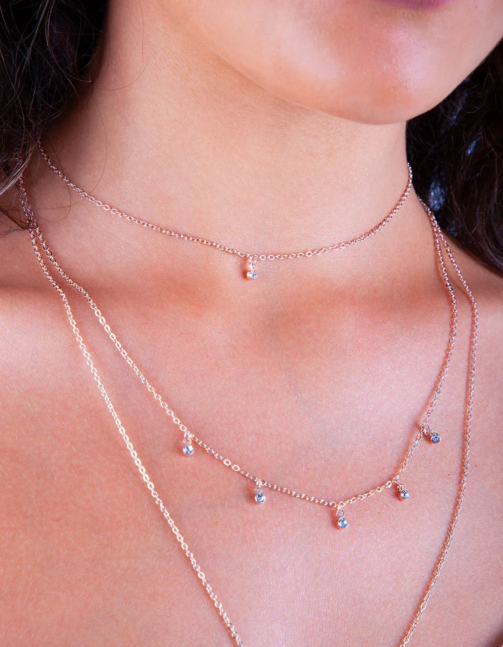 Rose Gold Stone Drop Triple Layer Choker