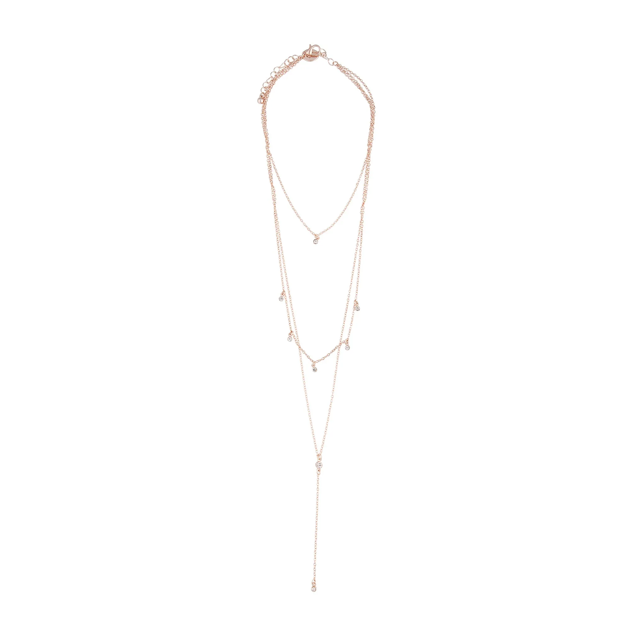 Rose Gold Stone Drop Triple Layer Choker