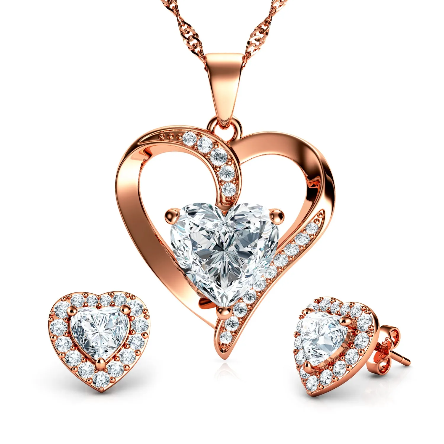 Rose Heart Jewellery Set 18ct Gold Plated 925 Sterling Silver Dephini