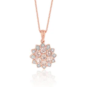 Rose Plated Sterling Silver Morganite and White Zircon Starburst Pendant on Chain