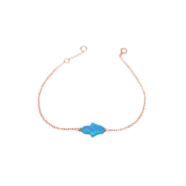 Rosy Blue Opal Hamsa Bracelet 7 inch