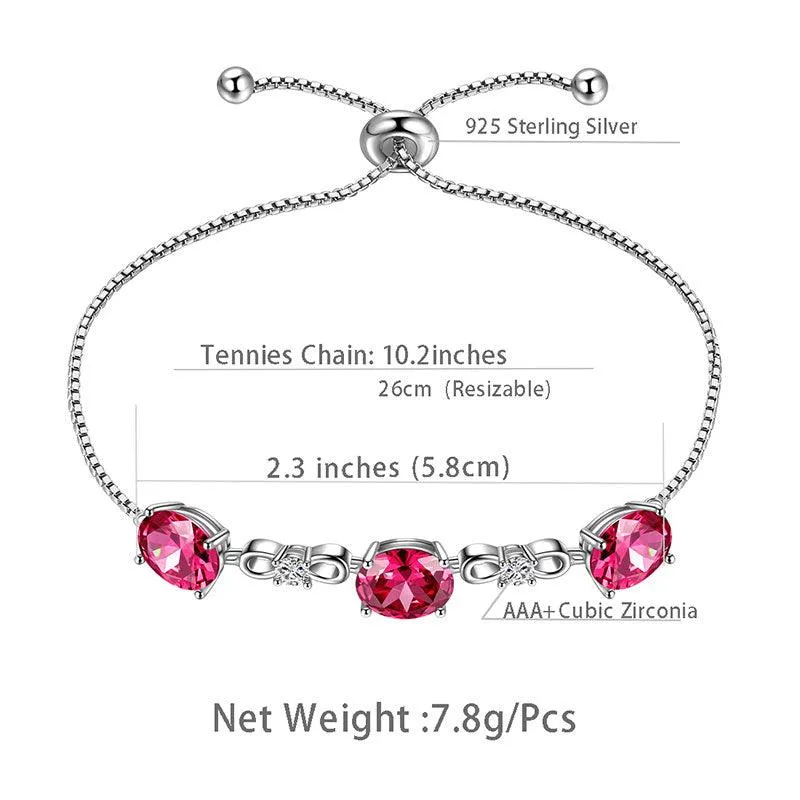 Round Birthstone July Ruby Bracelet Women Girls Jewelry Birthday Gift Sterling Silver