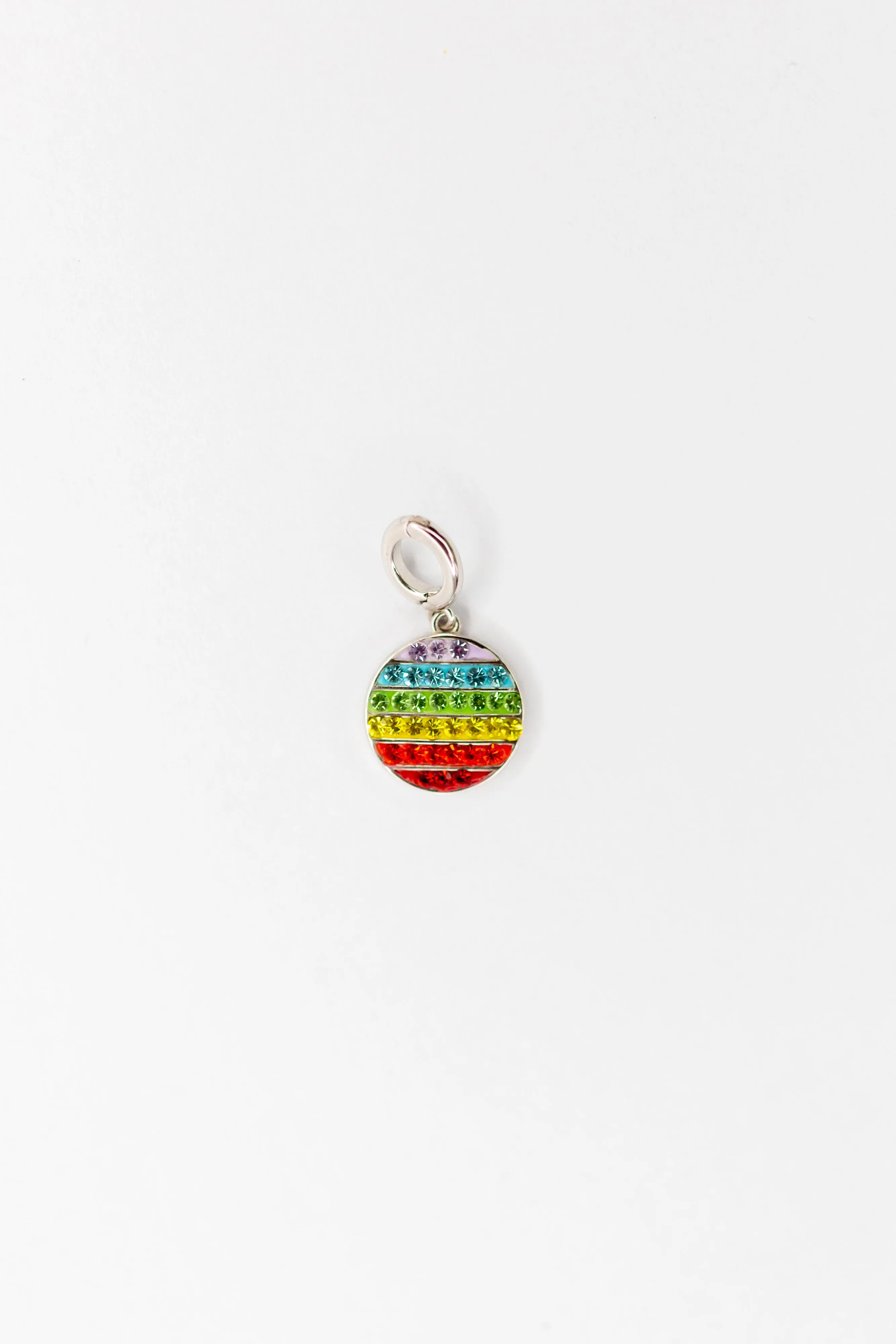 Round Disk Rainbow Pop-It Toy Crystal Sterling Silver Charm