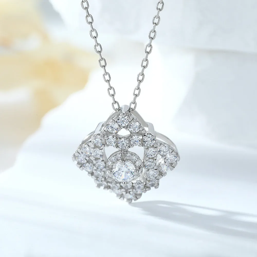 Round Zircon Double Rhombus Pendant Sterling Silver Necklace