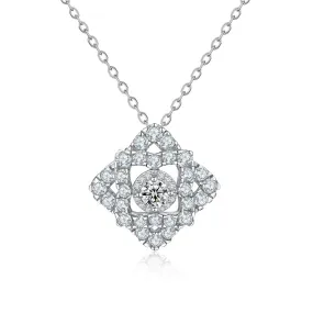 Round Zircon Double Rhombus Pendant Sterling Silver Necklace