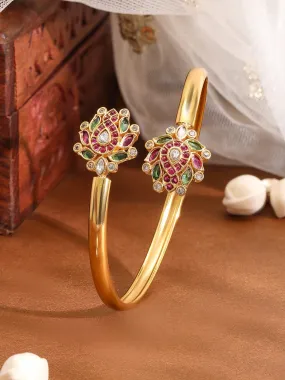 Rubans 18K Gold-Plated Ruby Kundan Studded Openable Bangle