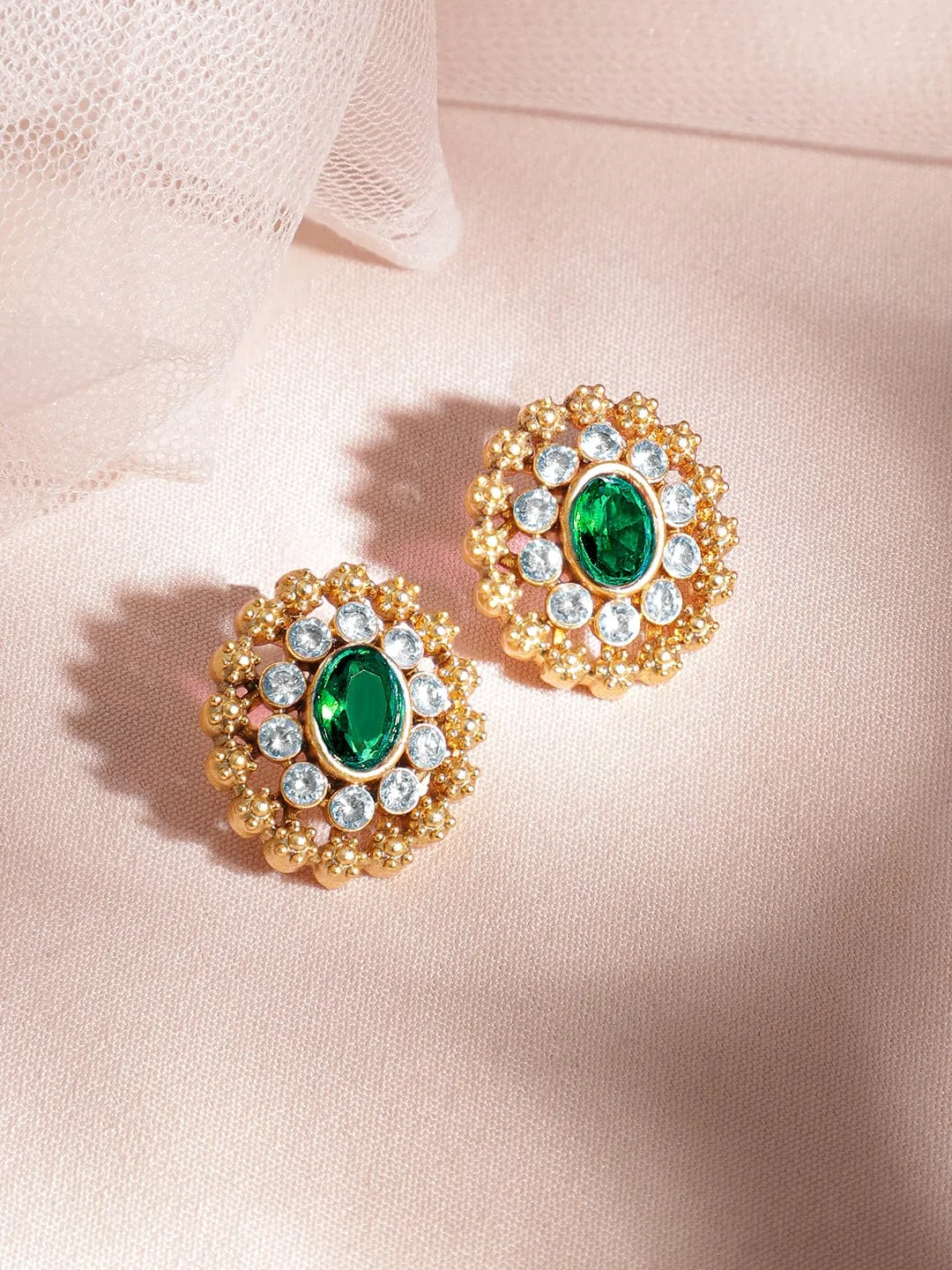 Rubans 24K Gold-Plated Emerald -Studded Jewellery Set